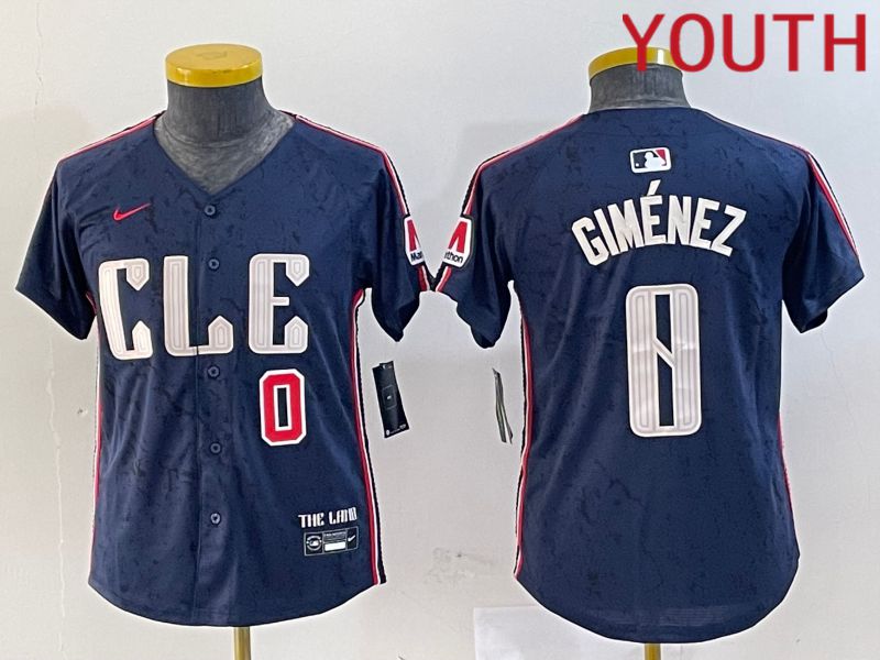 Youth Cleveland Indians #0 Gimenez Blue City Edition Nike 2024 MLB Jersey style 6